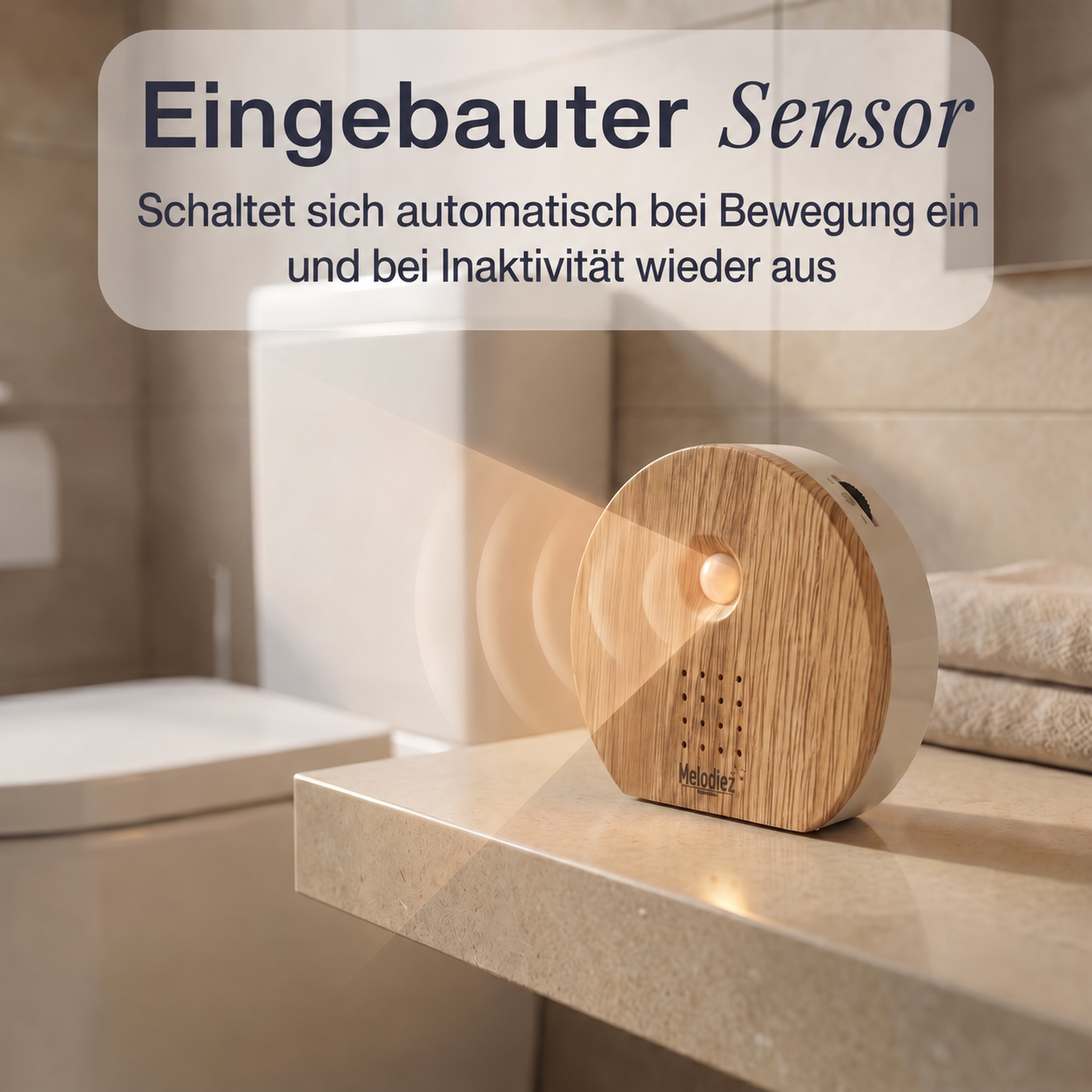 Melodiez Nature Box Dunkles Holz: Bewegungssensor in Aktion